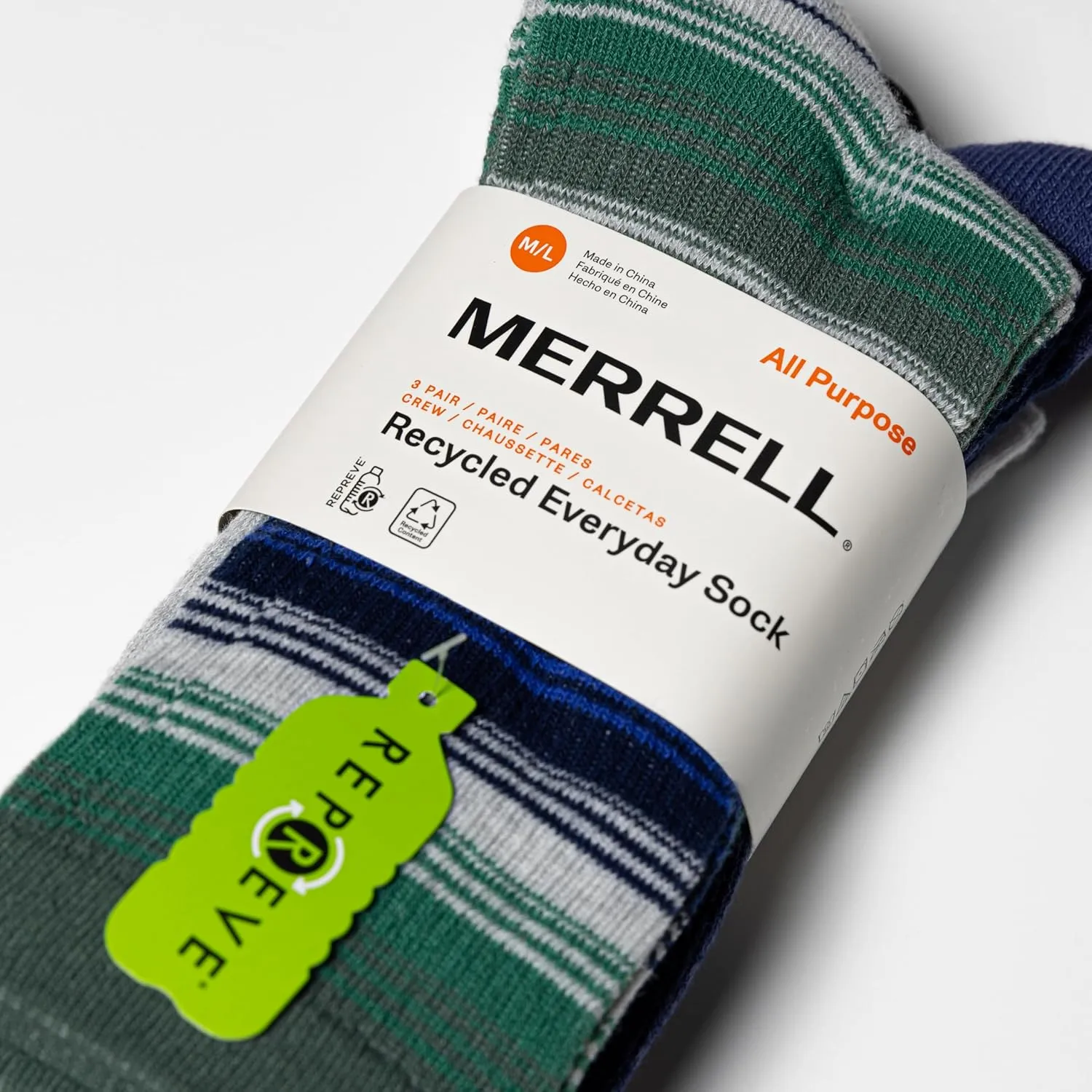 Merrell Unisex-Adult Recycled Everyday Half Cushion Crew Socks - 3 Pairs - Breathable Hiking