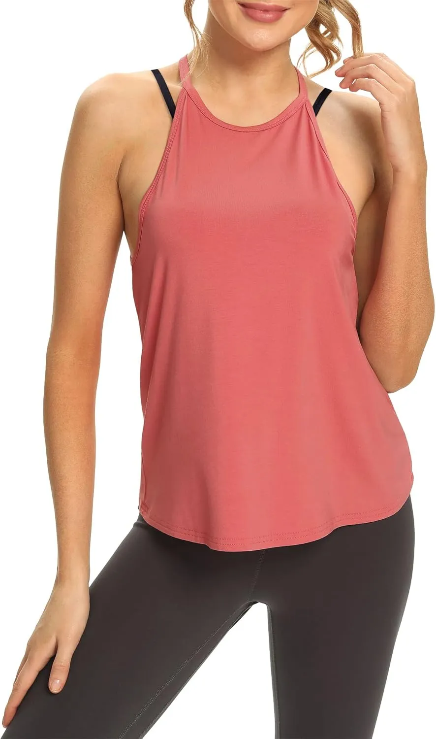 Mippo Womens Open Back Workout Tops Sleeveless Halter Gym Athletic Tank Tops Loose Fit
