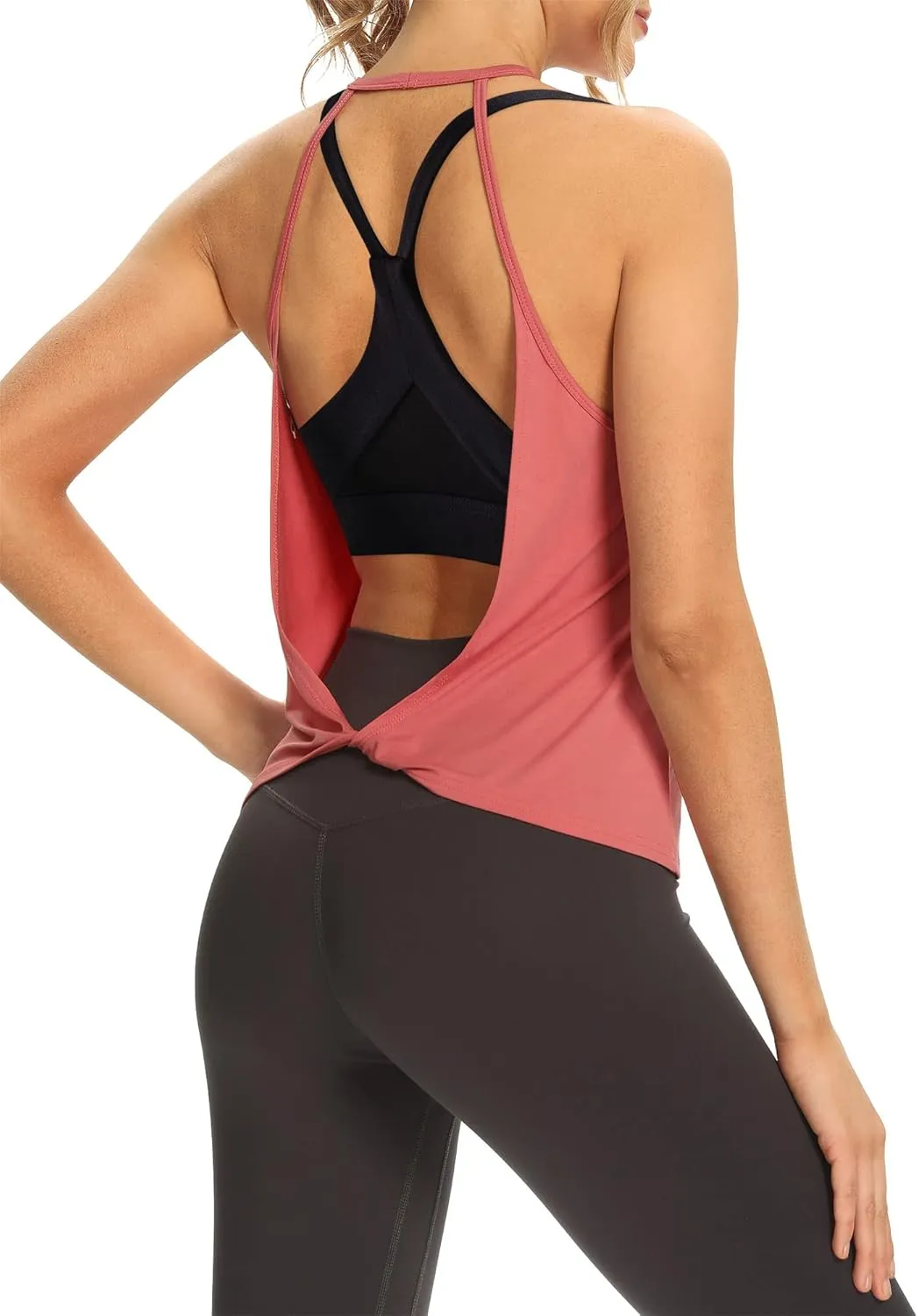 Mippo Womens Open Back Workout Tops Sleeveless Halter Gym Athletic Tank Tops Loose Fit