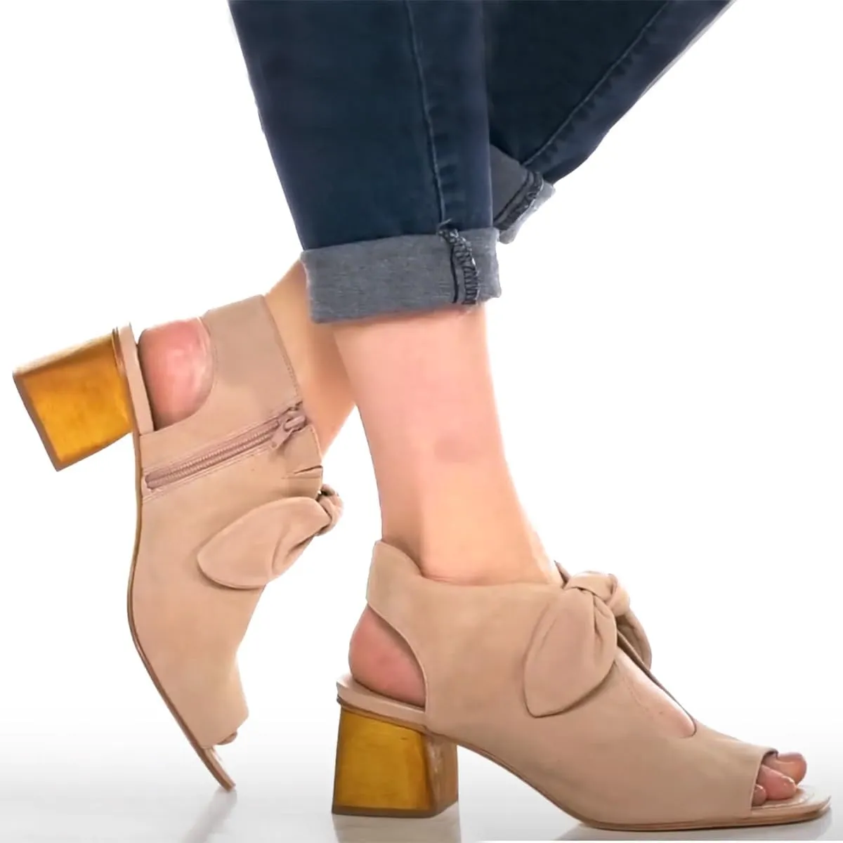 MOOMMO Women Heeled Sandals with Bow Open Toe Low Chunky Block Heel Sandal Booties Cutout 2" Heels Backless Slingback Dress Shoes Peep Toe Back Zipper Suede Sandal Dressy Summer Beach Casual 4-13 M US