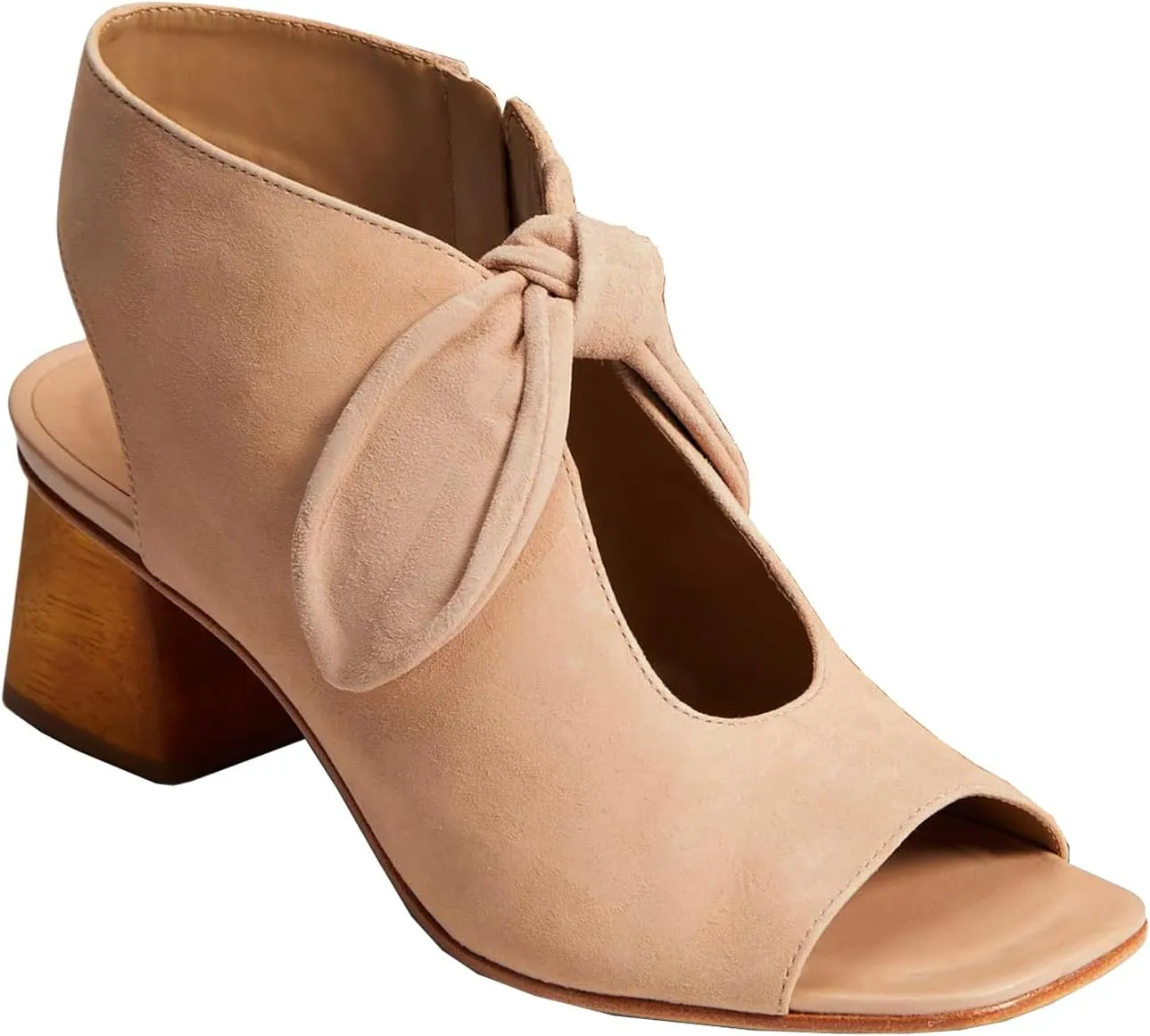 MOOMMO Women Heeled Sandals with Bow Open Toe Low Chunky Block Heel Sandal Booties Cutout 2" Heels Backless Slingback Dress Shoes Peep Toe Back Zipper Suede Sandal Dressy Summer Beach Casual 4-13 M US
