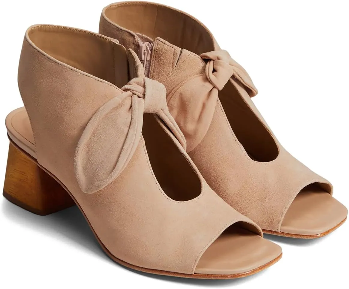 MOOMMO Women Heeled Sandals with Bow Open Toe Low Chunky Block Heel Sandal Booties Cutout 2" Heels Backless Slingback Dress Shoes Peep Toe Back Zipper Suede Sandal Dressy Summer Beach Casual 4-13 M US