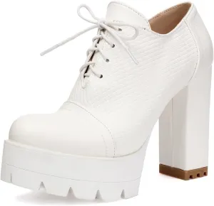 MRKEWUNEY Classic Womens Platform Heel Lace Up Performance Catwalk Pumps
