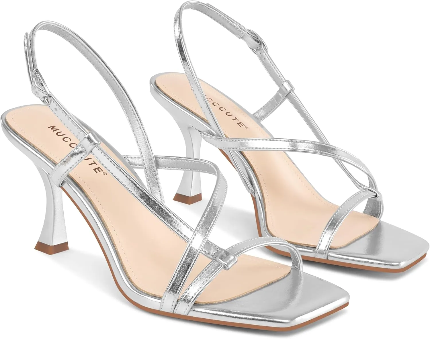 MUCCCUTE Strappy Kitten Heels for Women Square Open Toe Heeled Sandals Ankle Strap Party Prom Wedding Dressy