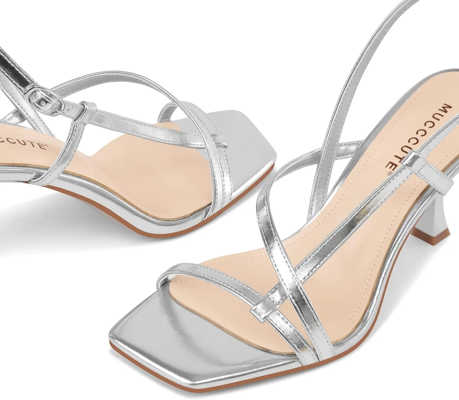 MUCCCUTE Strappy Kitten Heels for Women Square Open Toe Heeled Sandals Ankle Strap Party Prom Wedding Dressy