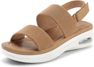 mysoft Women's Walking Sandals Comfortable Air Cushion Knit Elastic Ankle Strap Open Toe Platform Sandals Summer Shoes