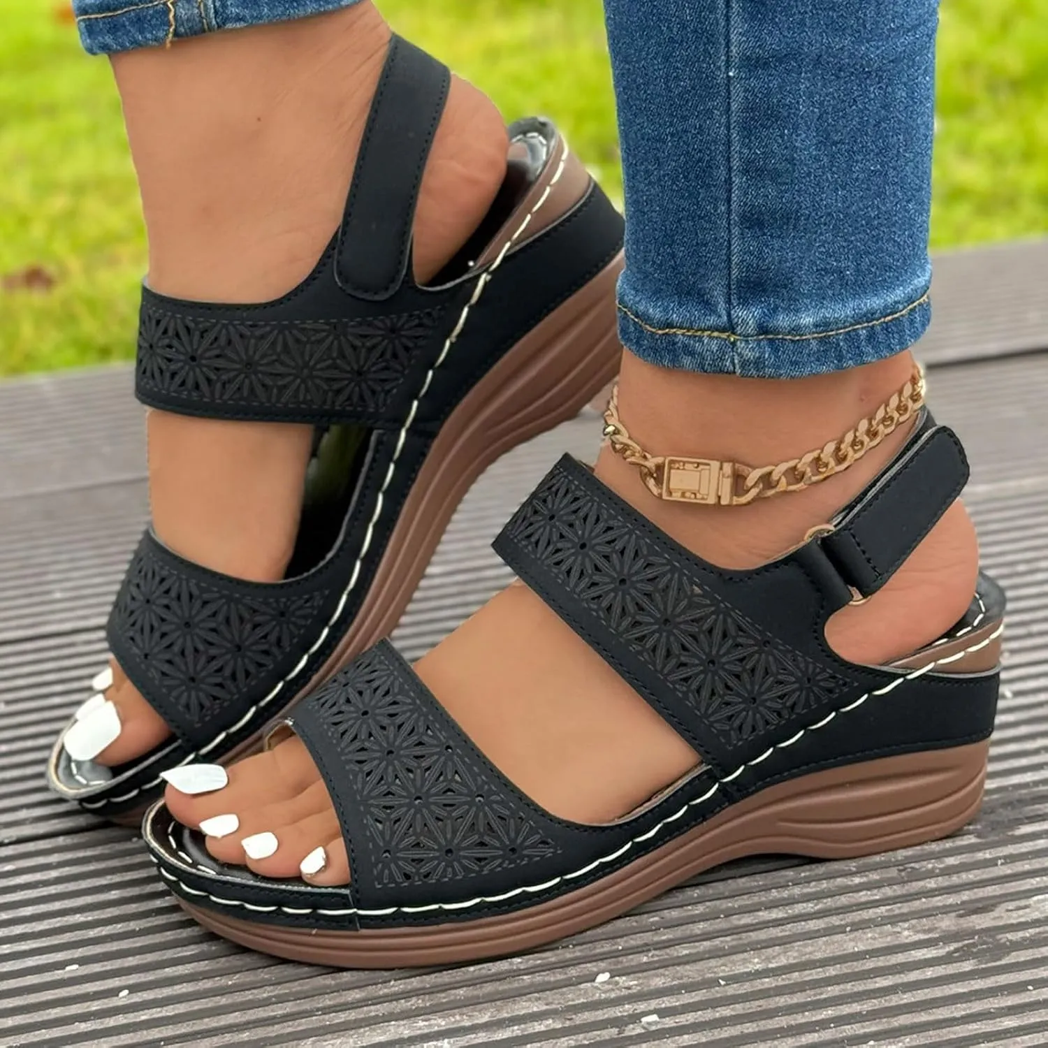 New Fish Mouth Slotted Buckle Wedge Platform Casual Women's Sandals Texture Surface Summer Wedges Sandals for Women