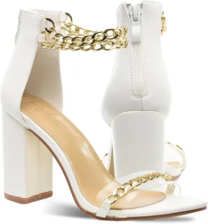 Nicole Miller Gabriella Women's Sandals, Women's Sandals with High Heels - Open Toe with Ankle Chain Strap and Back Zipper, Wedding Shoes for Bride, Fashionable High Heel Sandals for Parties