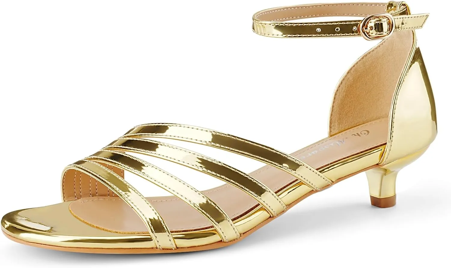 Oh Mispares Women’s Kitten Heel Sandals Round Open Toe Comfortable Strappy Low Heels Adjustable Ankle Strap Buckle Party Prom Office Casual Dress Shoes