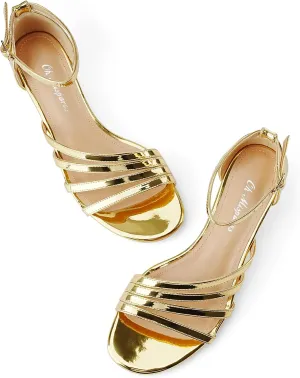 Oh Mispares Women’s Kitten Heel Sandals Round Open Toe Comfortable Strappy Low Heels Adjustable Ankle Strap Buckle Party Prom Office Casual Dress Shoes