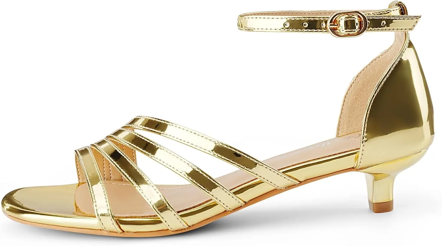 Oh Mispares Women’s Kitten Heel Sandals Round Open Toe Comfortable Strappy Low Heels Adjustable Ankle Strap Buckle Party Prom Office Casual Dress Shoes