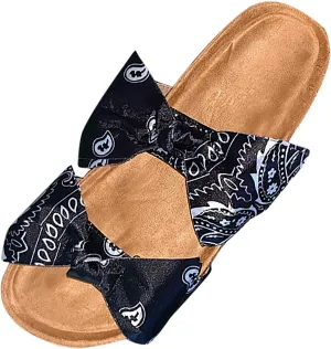 oiangi Bow Flat Sandals for Women Summer Trendy Casual Print Double Strap Open Toe Slip-on Slippers Lightweight Comfortable Beach Shoes Flip Flops