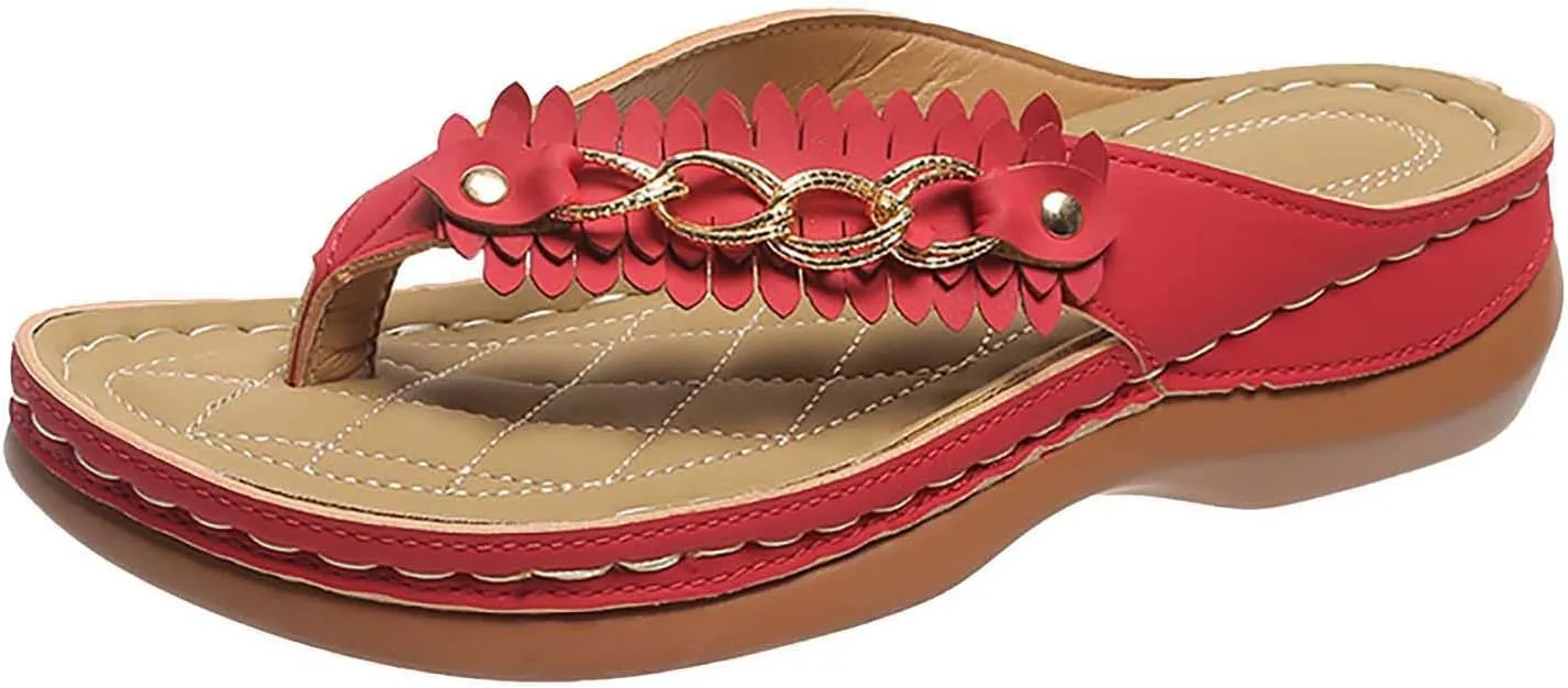 oiangi Comfortable Wedge Sandals for Women Casual Summer Metal Chain Thong Straps Clip Toe Flip Flops Lightweight Slip-on Slippers Beach Shoes Trendy Slides
