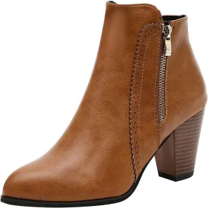 oiangi Womens Boots Fall 2022 Ankle Booties Vintage Slip on Round Toe Side Zipper Chunky Block Mid Heel Booties Solid Casual Comfy Outdoor Ladies Shoes