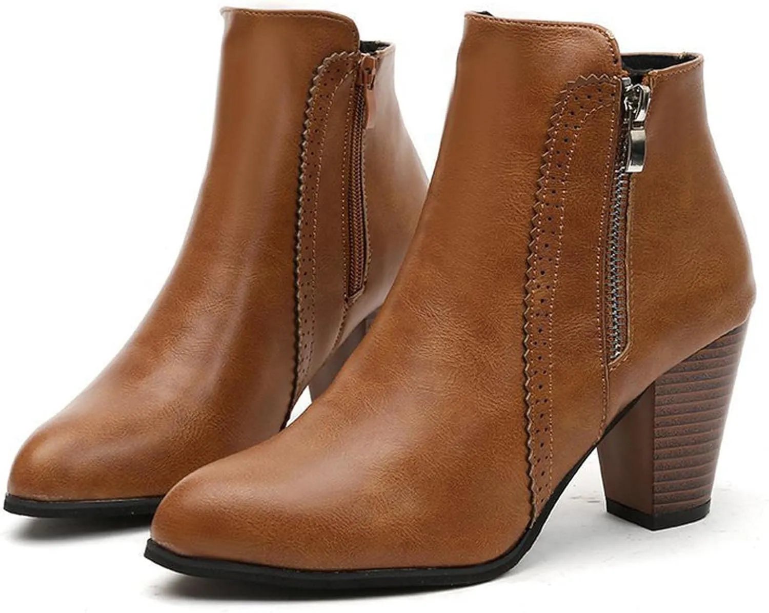 oiangi Womens Boots Fall 2022 Ankle Booties Vintage Slip on Round Toe Side Zipper Chunky Block Mid Heel Booties Solid Casual Comfy Outdoor Ladies Shoes