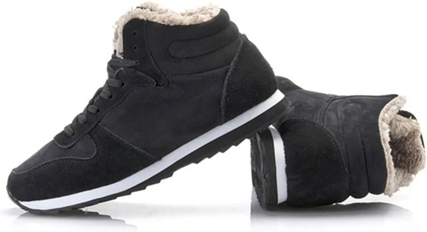 oiangi Womens Lace Up Snow Boots - Fashion Round Toe Plush Warm Flat Couples Cotton Shoes Comfortable Lightweight Casual High Top Non-slip Booties