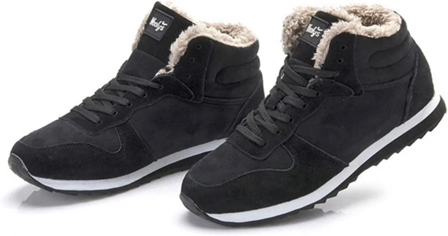 oiangi Womens Lace Up Snow Boots - Fashion Round Toe Plush Warm Flat Couples Cotton Shoes Comfortable Lightweight Casual High Top Non-slip Booties