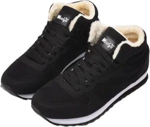oiangi Womens Lace Up Snow Boots - Fashion Round Toe Plush Warm Flat Couples Cotton Shoes Comfortable Lightweight Casual High Top Non-slip Booties