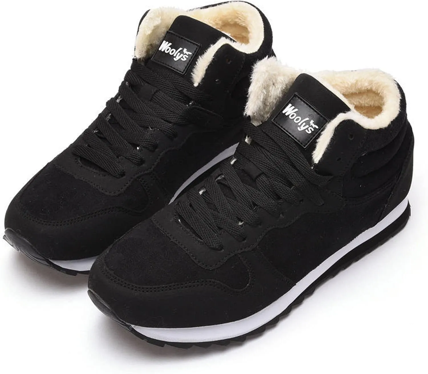 oiangi Womens Lace Up Snow Boots - Fashion Round Toe Plush Warm Flat Couples Cotton Shoes Comfortable Lightweight Casual High Top Non-slip Booties