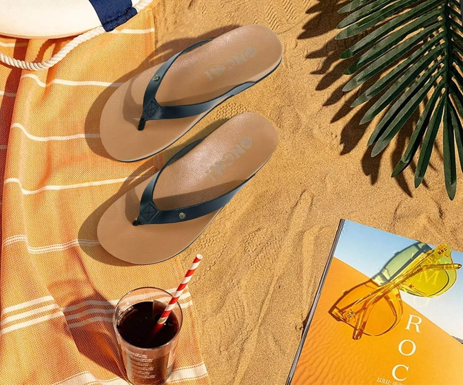 ONCAI Womens Flip Flops For Women Comfortable Strap Yoga Mat Non-Slip Women's Thong Sandal Casual Summer Beach Slippers With Arch Support