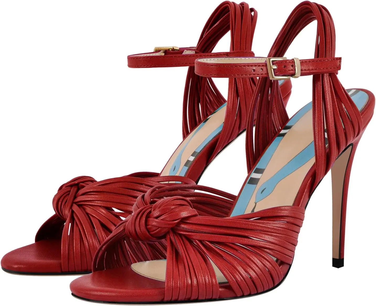 onlymaker Women's Peep Toe Open-back Ankle Sandals Cute front Braid Bowknot Buckle Strap Stiletto High Heel Sandals