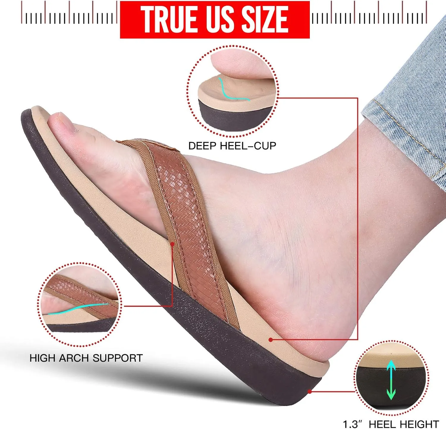 Orkii Womens Orthopedic Sandals for Plantar Fasciitis Feet, Best Orthotic Flip Flops With Arch Support, Comfortable Walking Sandals for Summer Beach, River, Pool