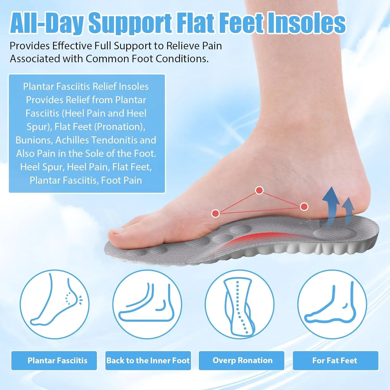 Orthopedic Insoles for Women & Men - Plantar Fasciitis Insoles - Sports Shoe Insoles - 4D Cloud Insole, Anti Fatigue, Shock Absorption, Foot Pain Relief (Orange, Men: US 8-11)