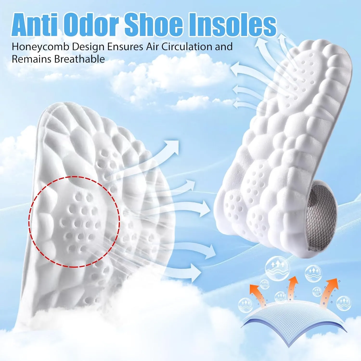 Orthopedic Insoles for Women & Men - Plantar Fasciitis Insoles - Sports Shoe Insoles - 4D Cloud Insole, Anti Fatigue, Shock Absorption, Foot Pain Relief (Orange, Men: US 8-11)