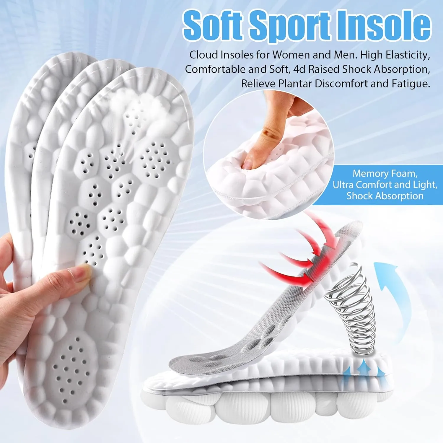 Orthopedic Insoles for Women & Men - Plantar Fasciitis Insoles - Sports Shoe Insoles - 4D Cloud Insole, Anti Fatigue, Shock Absorption, Foot Pain Relief (Orange, Men: US 8-11)