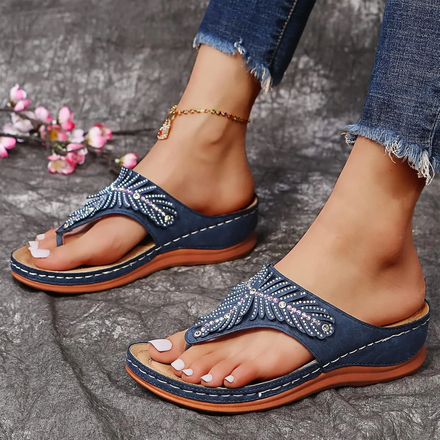 Orthopedic Sandals Breathable Mesh Hollow Sports Flip-Flops Summer Casual Non-Slip Sole Wedge Heel Slippers 2025 Arch Support Flat Open Toe Platform Beach Shoes