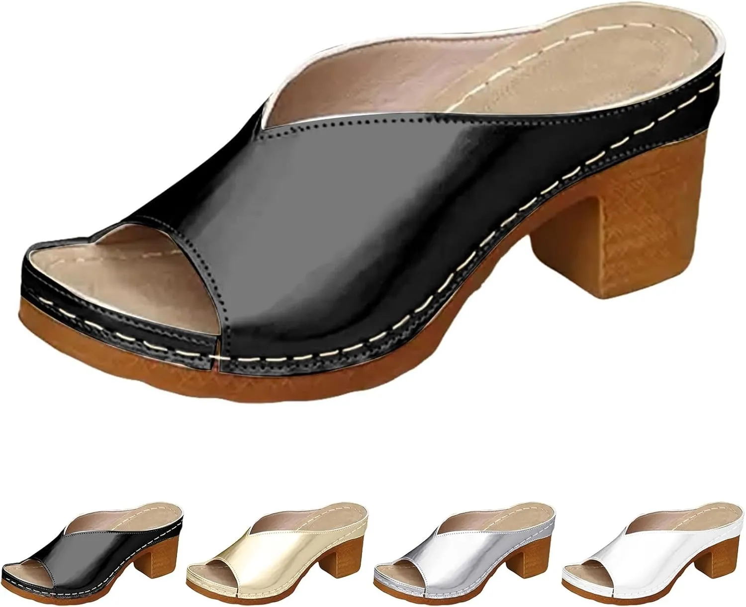 Orthopedic Sandals for Women Open Toe Non Slip Heeled Sandals Comfortable Beach Slippers Casual Summer Mules Shoes Soft Leather Block Chunky Mid Heels Sandal