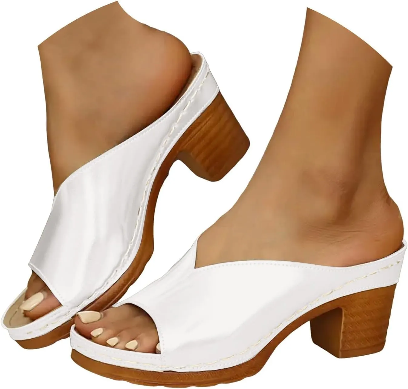 Orthopedic Sandals for Women Open Toe Non Slip Heeled Sandals Comfortable Beach Slippers Casual Summer Mules Shoes Soft Leather Block Chunky Mid Heels Sandal
