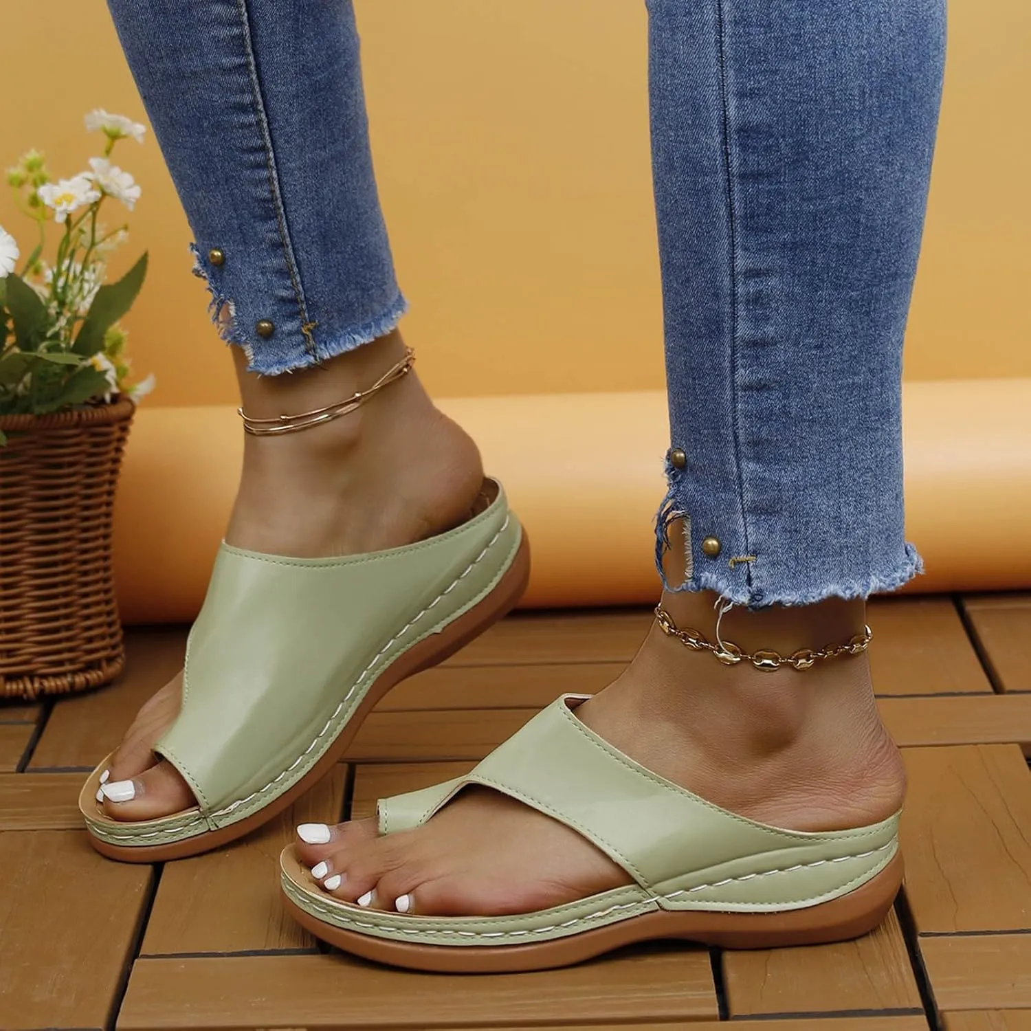 Orthopedic Wedge Sandals for Women Comfortable Dressy Summer Casual Walking Wedges Platform Beach Flip Flops Shoes Slides 2025 Arch Support Flat Open Toe Non-Slip Dress Shoes