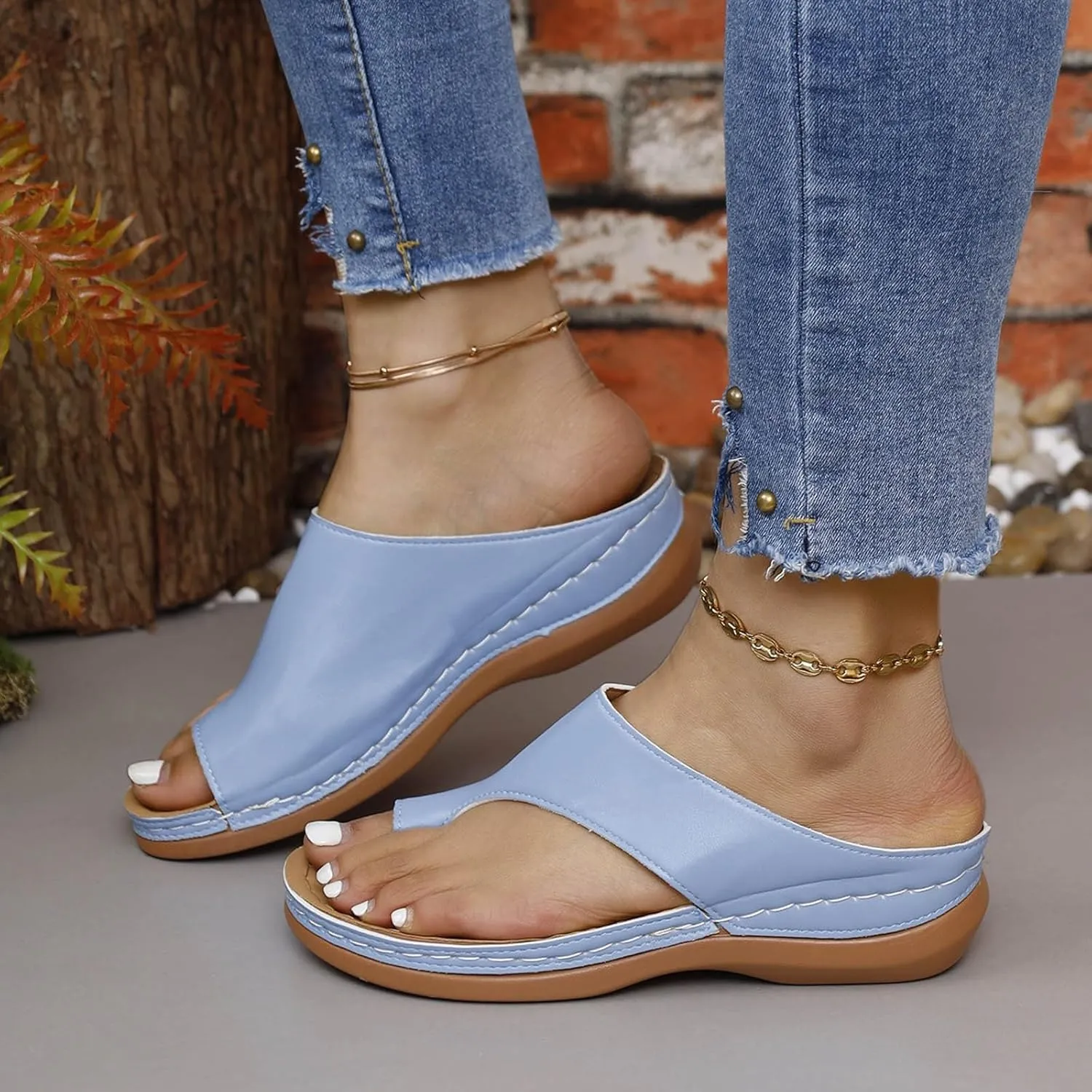 Orthopedic Wedge Sandals for Women Comfortable Dressy Summer Casual Walking Wedges Platform Beach Flip Flops Shoes Slides 2025 Arch Support Flat Open Toe Non-Slip Dress Shoes