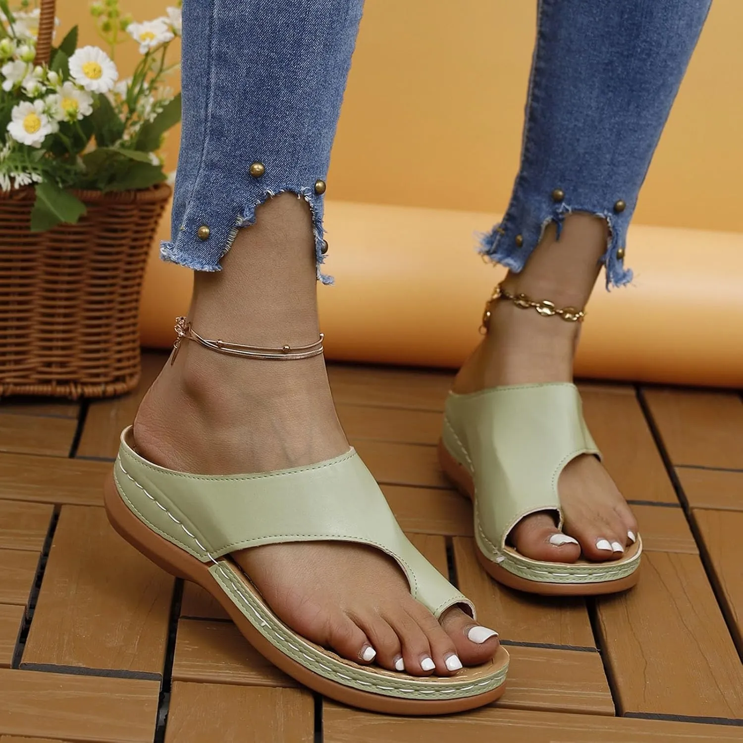 Orthopedic Wedge Sandals for Women Comfortable Dressy Summer Casual Walking Wedges Platform Beach Flip Flops Shoes Slides 2025 Arch Support Flat Open Toe Non-Slip Dress Shoes