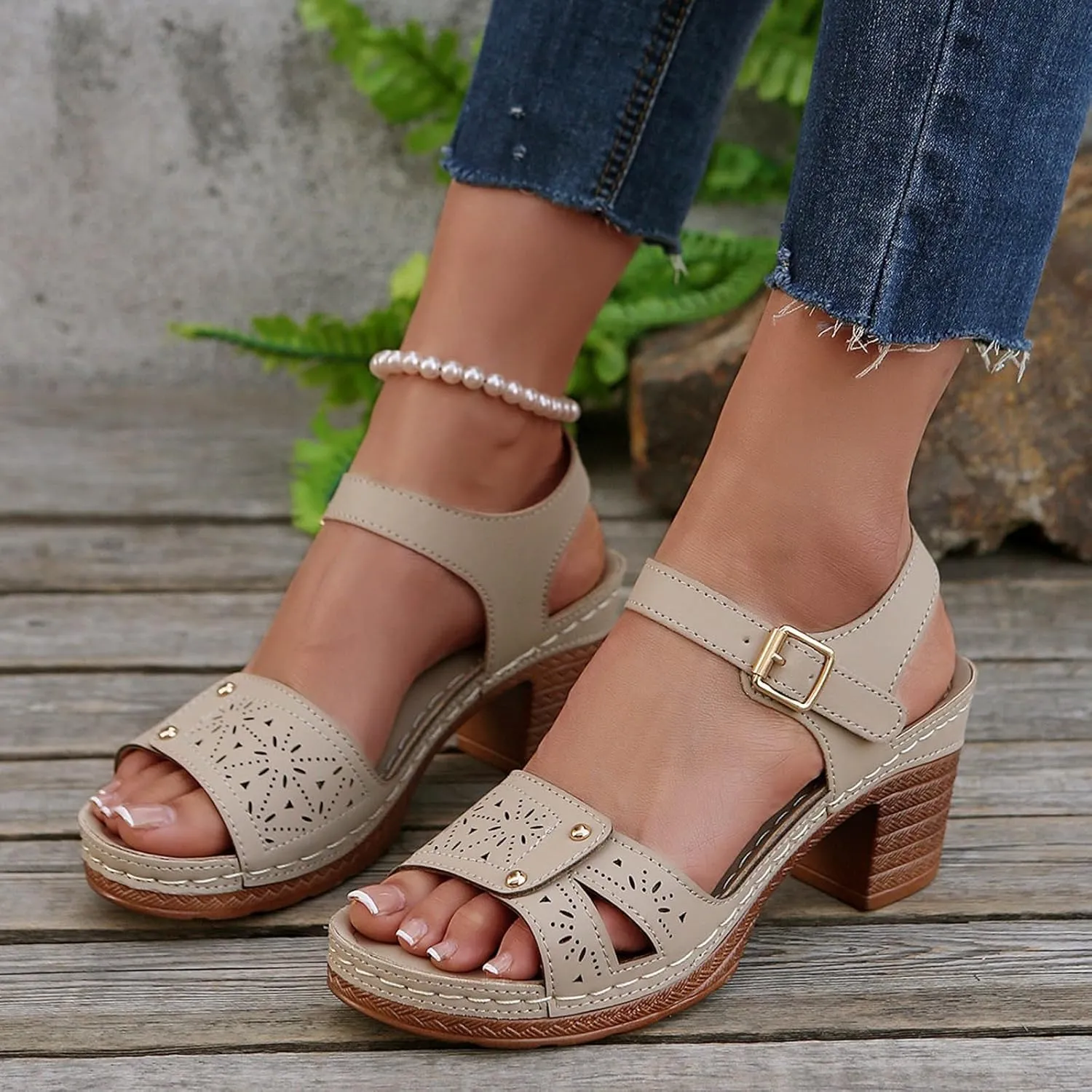 Orthopedic Wedge Sandals for Women Comfortable,Fashion Chunky Heels Sandals Women Comfy Open Toe Block Heeled Sandals Ankle Strappy Corks Heels Chunky Platform Heels for Women Summer Dress Shoes ﻿