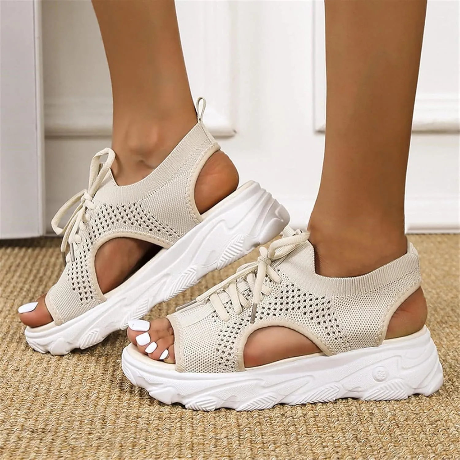 Orthopedic Wedge Sandals for Women Non Slip Cutout Lace-Up Muffin Sandals for Women Recovery Sport Outdoor Hiking Water Sandal Comfortable Outdoor Shoes