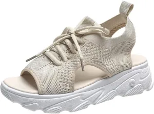Orthopedic Wedge Sandals for Women Non Slip Cutout Lace-Up Muffin Sandals for Women Recovery Sport Outdoor Hiking Water Sandal Comfortable Outdoor Shoes