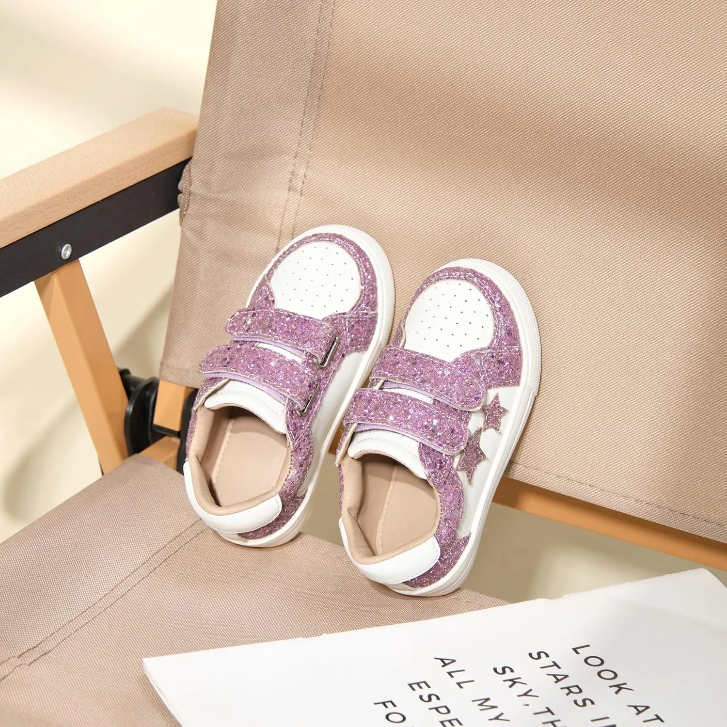 Otter MOMO Girls Sneakers Little Girls Magic Paste Shoes Glitter Sneakers Toddler