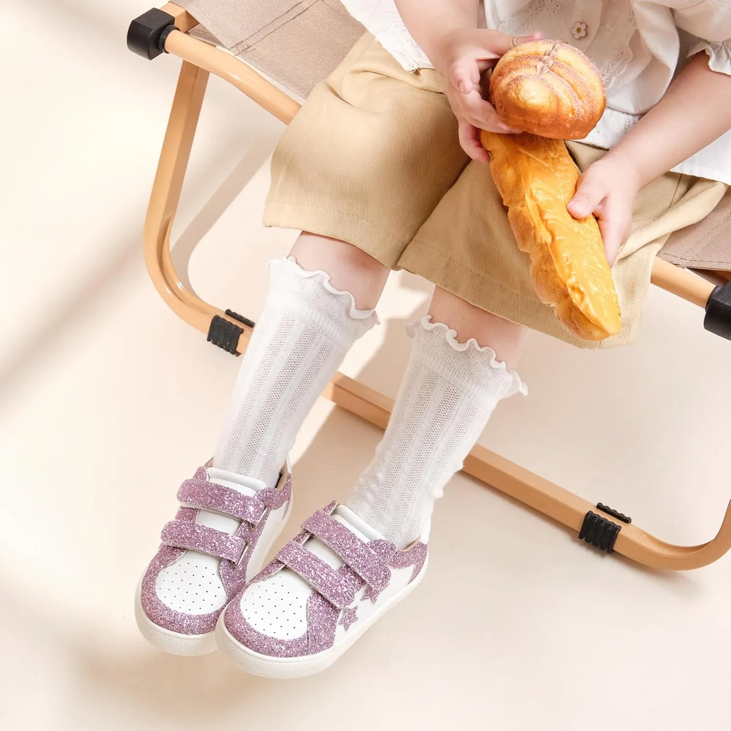 Otter MOMO Girls Sneakers Little Girls Magic Paste Shoes Glitter Sneakers Toddler