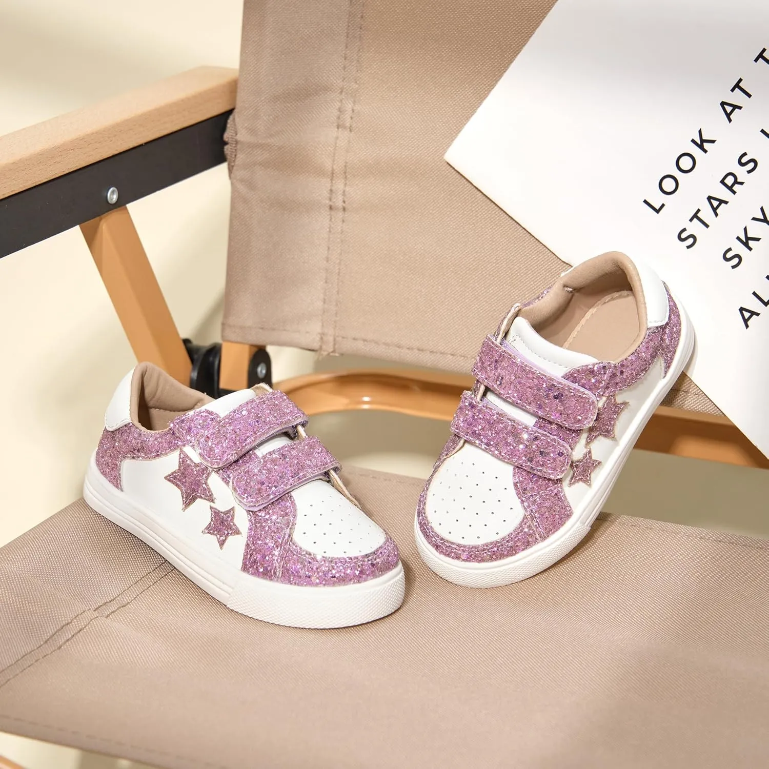 Otter MOMO Girls Sneakers Little Girls Magic Paste Shoes Glitter Sneakers Toddler
