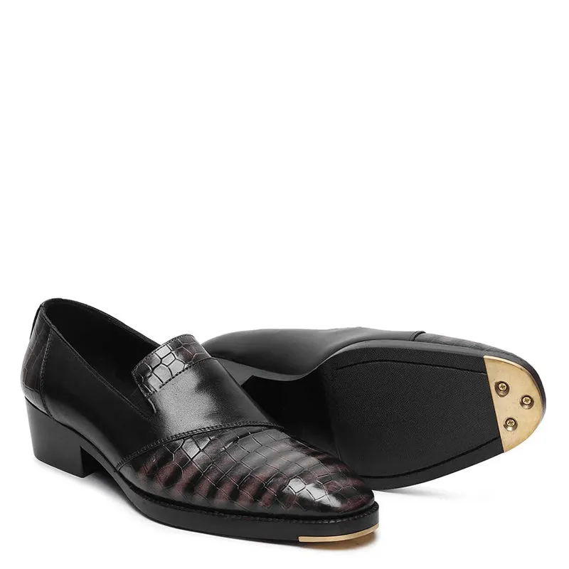 Patina Croco Mirror Glossed Cuban Heel Loafers