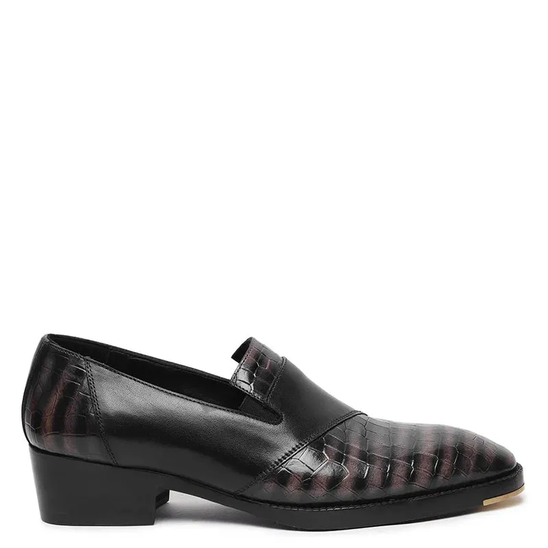 Patina Croco Mirror Glossed Cuban Heel Loafers