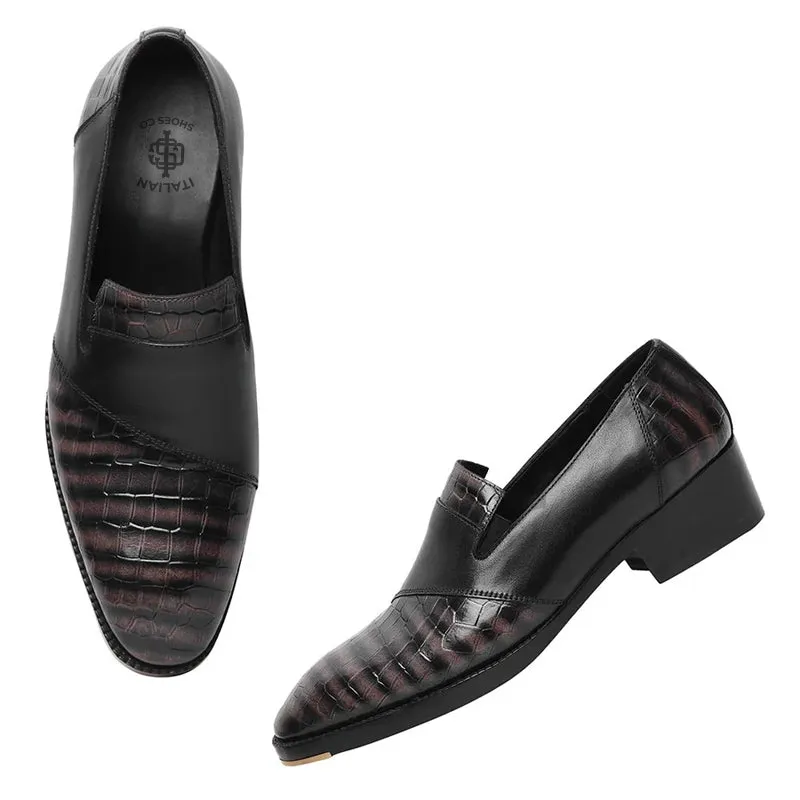 Patina Croco Mirror Glossed Cuban Heel Loafers