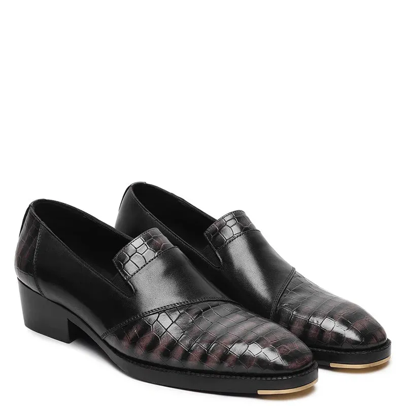 Patina Croco Mirror Glossed Cuban Heel Loafers