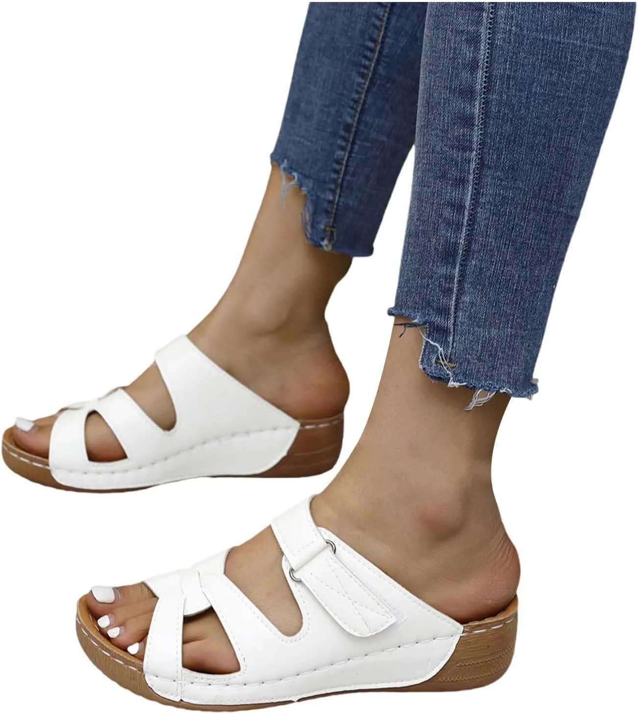 Peep Toe Wedges for Women Dressy Wide Width Orthopedic Wedge Sandals with Arch Support Walking Flip Flops