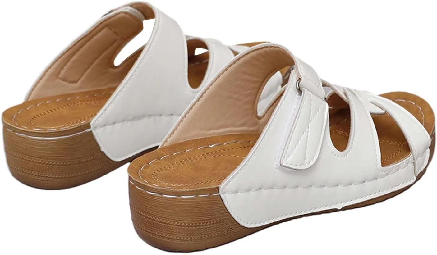Peep Toe Wedges for Women Dressy Wide Width Orthopedic Wedge Sandals with Arch Support Walking Flip Flops