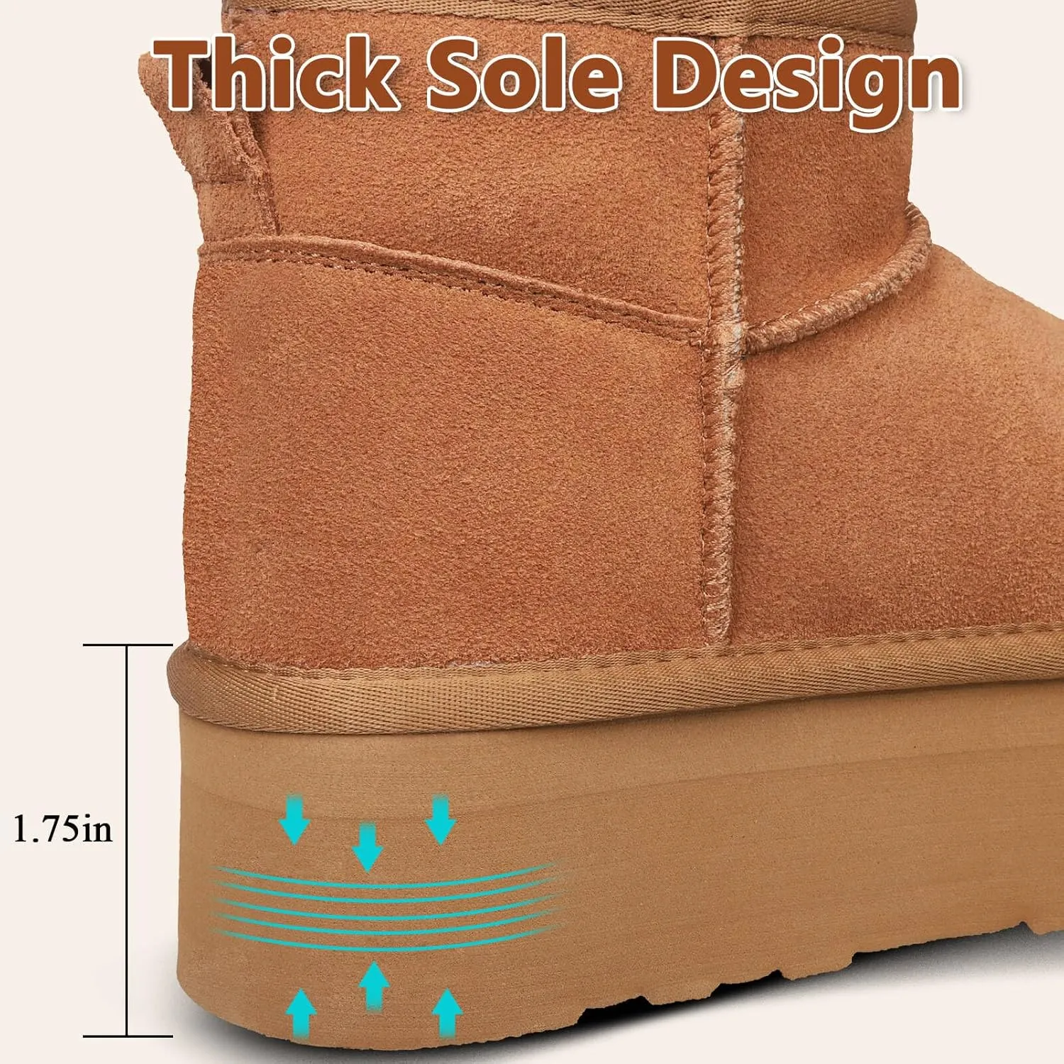 Platform Mini Boot For Women Short Ankle Boot Fur Fleece Lined Sneakers Snow Platform Anti-Slip Boot For Outdoor