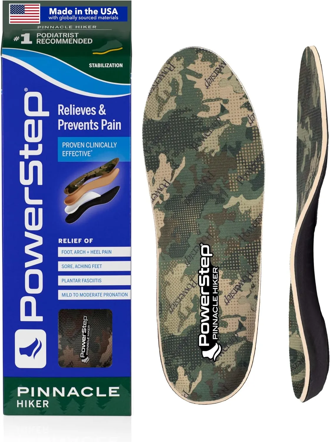 Powerstep unisex adult PowerstepÂ Journeyâ„¢ Hiker Insoles Athletic Sandal, Camo, 9-9.5 Women 7-7.5 Men US, Green