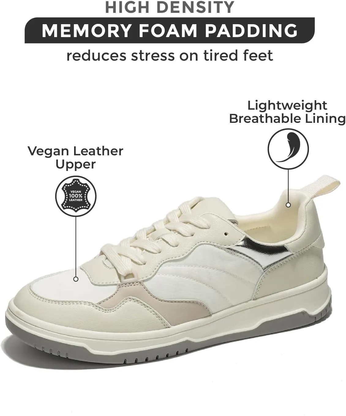 Project Cloud Sneakers for Women - Dunks Woman Comfortable Memory Foam Shoes for Women Footwear, Vegan Leather Women's Fashion Sneakers, Non-Slip Womens Shoes Machine Wash (Kiki)